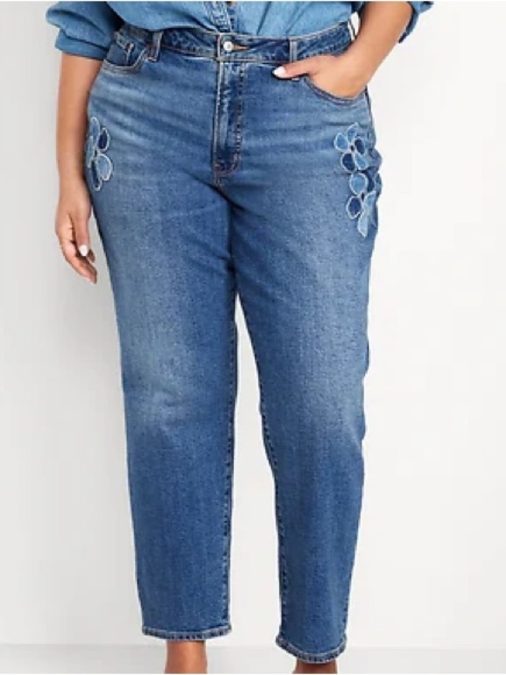 Old Navy | High-Waisted OG Straight Floral Applique Ankle Jeans | Size 16